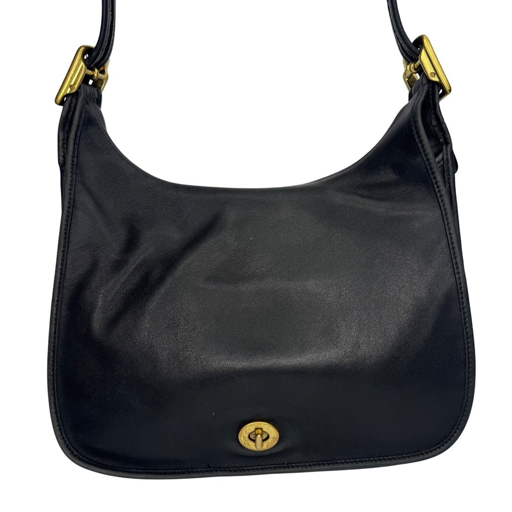 VTG Coach Black Leather Crescent Saddlebag Purse H1D-9718 Turn Lock Crossbody - Picture 1 of 14